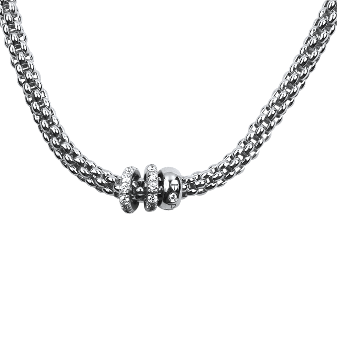 Fope Necklaces and Pendants Fope Solo Collection 18K White Gold Diamond Necklace with Diamond Rondells