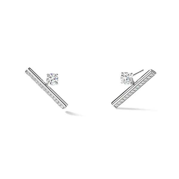 Hearts on Fire Earring Hearts On Fire Barre 18K White Gold Floating Single Diamond Pave Climber Earrings