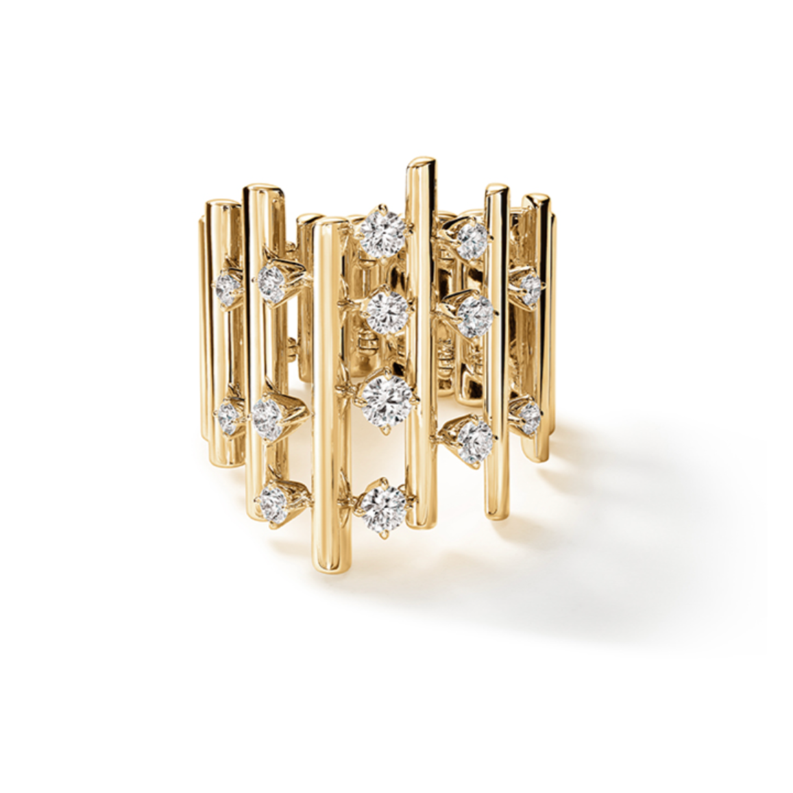 Hearts on Fire Ring Hearts on Fire Barre 18K Yellow Gold Mult-Row Diamond Ring 6.5