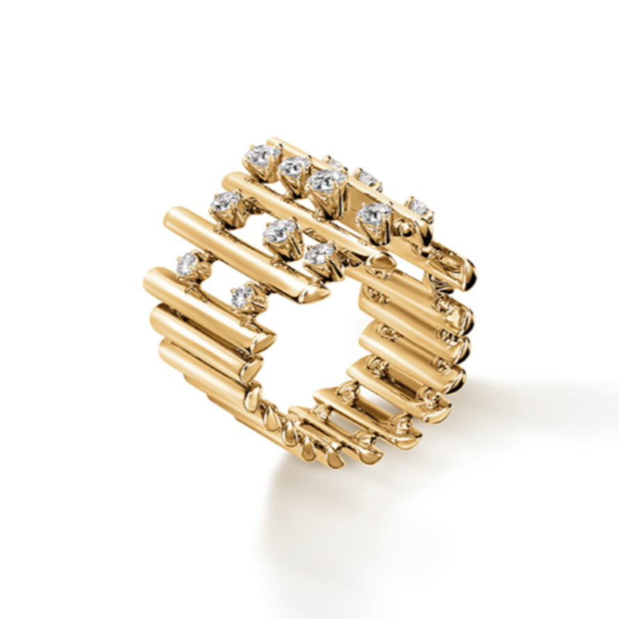 Hearts on Fire Ring Hearts on Fire Barre 18K Yellow Gold Mult-Row Diamond Ring 6.5