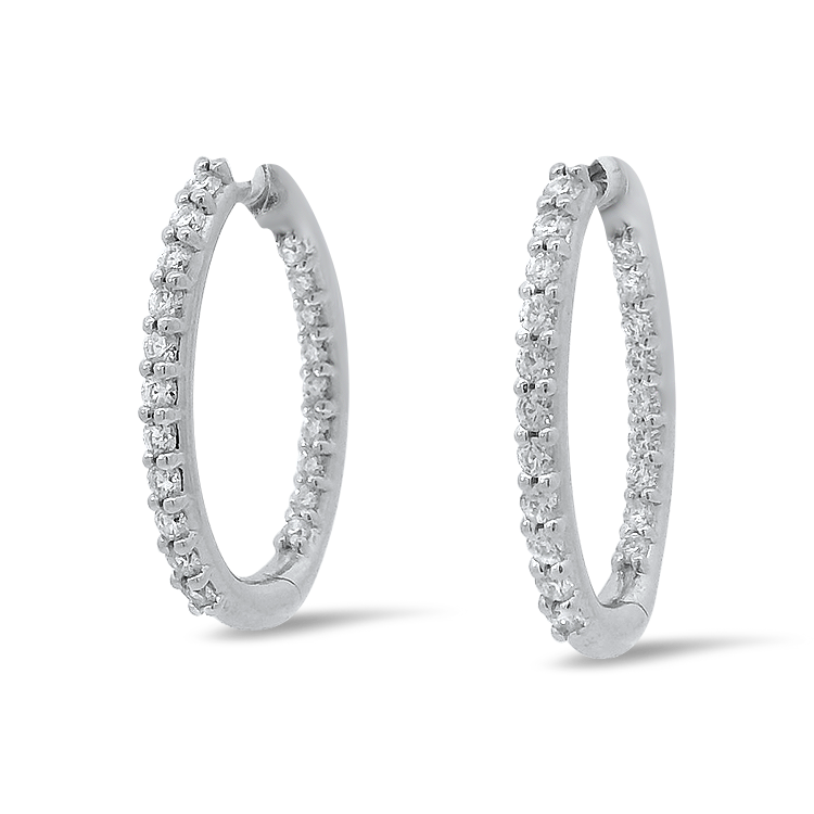 Hearts on Fire Earring Hearts On Fire Estate 18k White Gold Classic Oval Inside-Out Diamond Hoop Earrings
