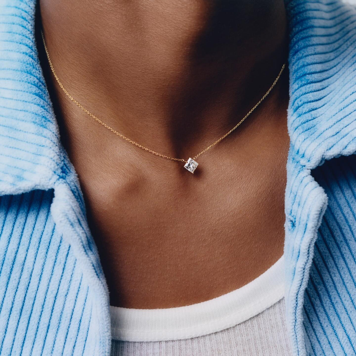 Lightbox Lab Lightbox Lab-Grown Yellow Gold Bezel Diamond Solitaire Pendant - 1ctw ...