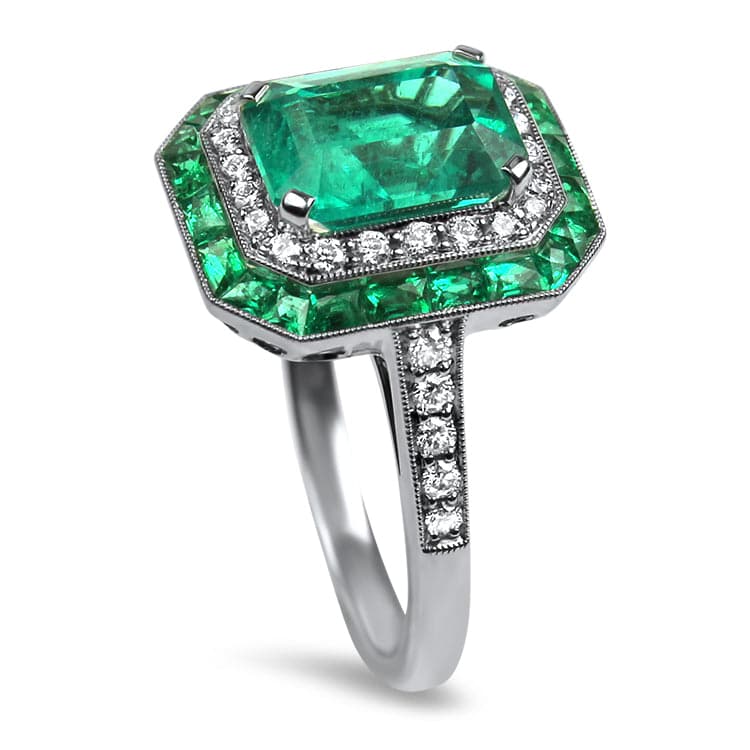 Kwiat Ring Kwiat Platinum Colombian Emerald and Diamond Ring 5.75