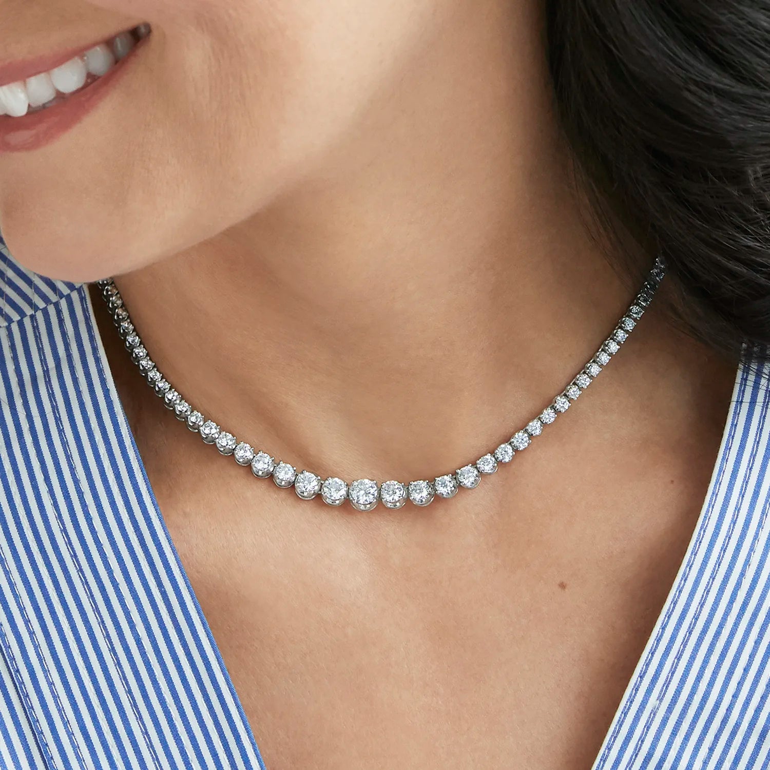 Kwiat Necklaces and Pendants Kwiat Reserve 18k White Gold Graduated Diamond Riviera Necklace – 9.63ctw