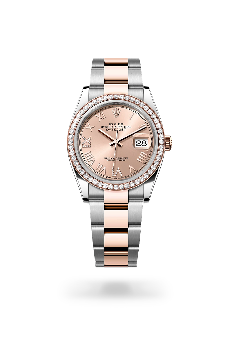 Rolex Datejust 36 in Oyster, 36 mm, Oystersteel, Everose gold and diamonds