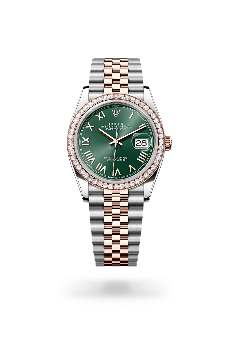 Rolex Datejust 36 in Oyster, 36 mm, Oystersteel, Everose gold and diamonds