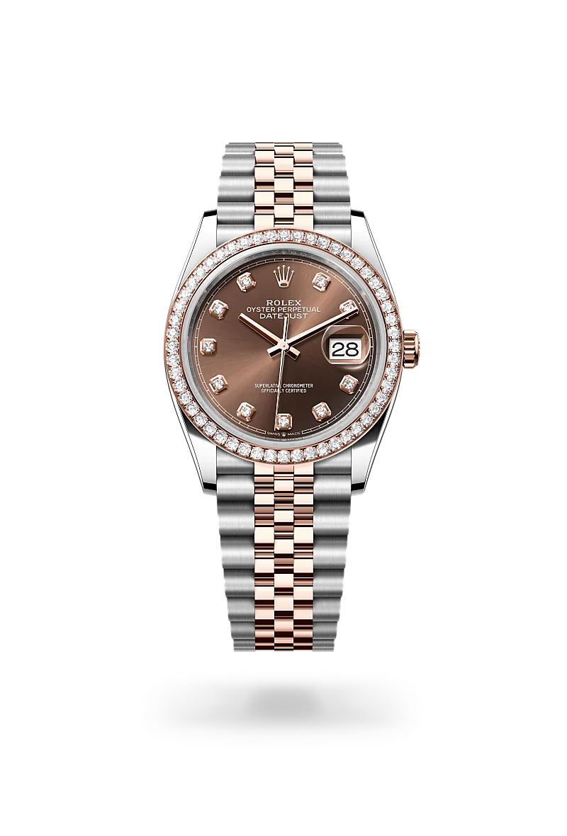 Rolex Datejust 36 in Oyster, 36 mm, Oystersteel, Everose gold and diamonds