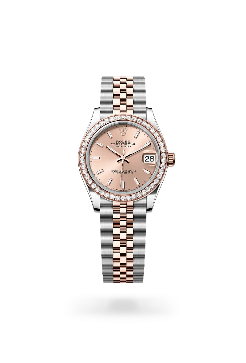 Rolex Datejust 31 in Oyster, 31 mm, Oystersteel, Everose gold and diamonds