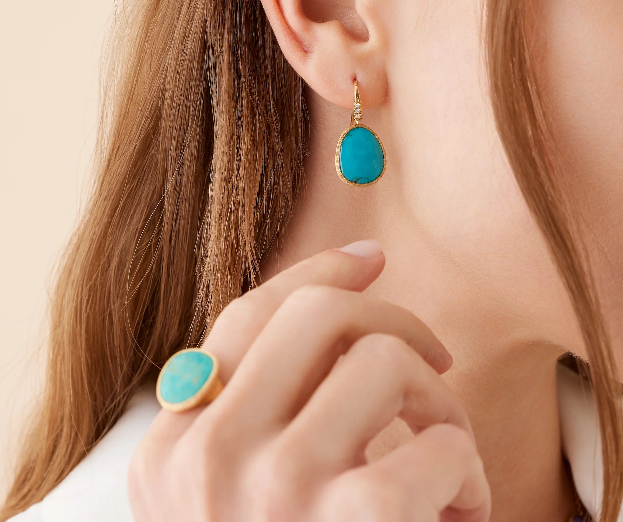 Marco Bicego Earrings Marco Bicego 18k Yellow Gold Lunaria Diamond & Turquoise Earrings