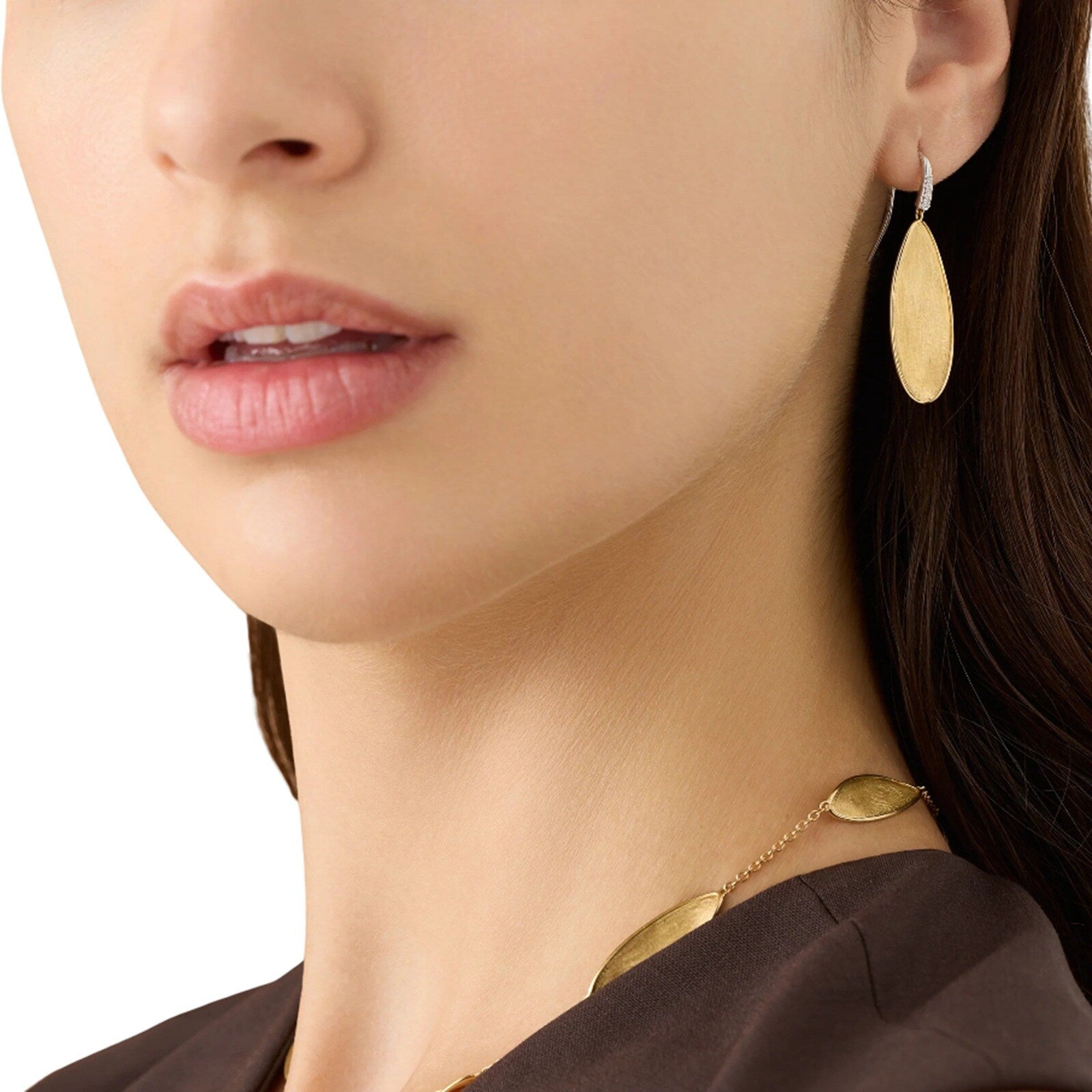 Marco Bicego Earrings Marco Bicego 18K Yellow Gold Lunaria Twist Diamond Drop Earrings