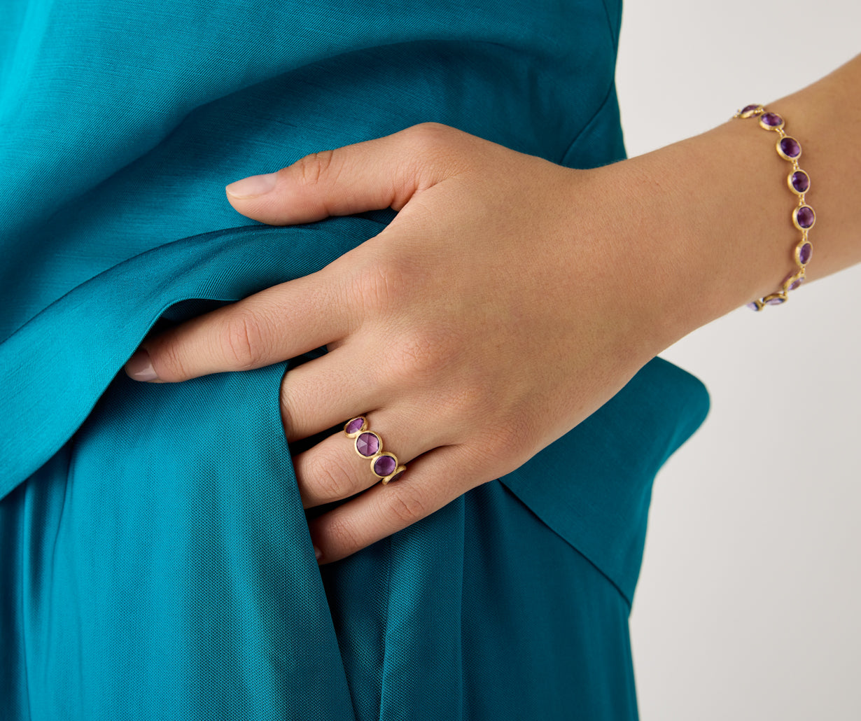 Marco Bicego Jaipur Color 18K Yellow Gold Band Ring with Amethysts - view 2
