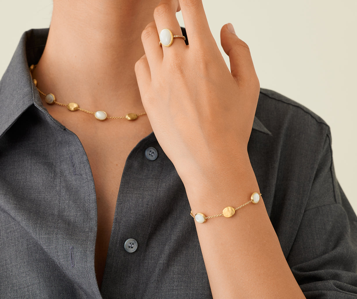Marco Bicego Siviglia 18K Yellow Gold Bracelet with Ovals and Mother-of-pearl