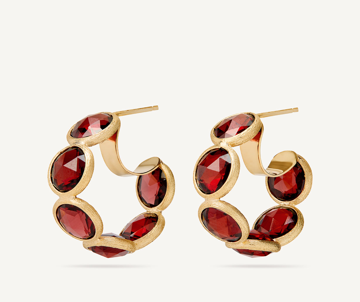 Marco Bicego Jaipur Color 18K Yellow Gold Hoop Earrings with Red Garnets