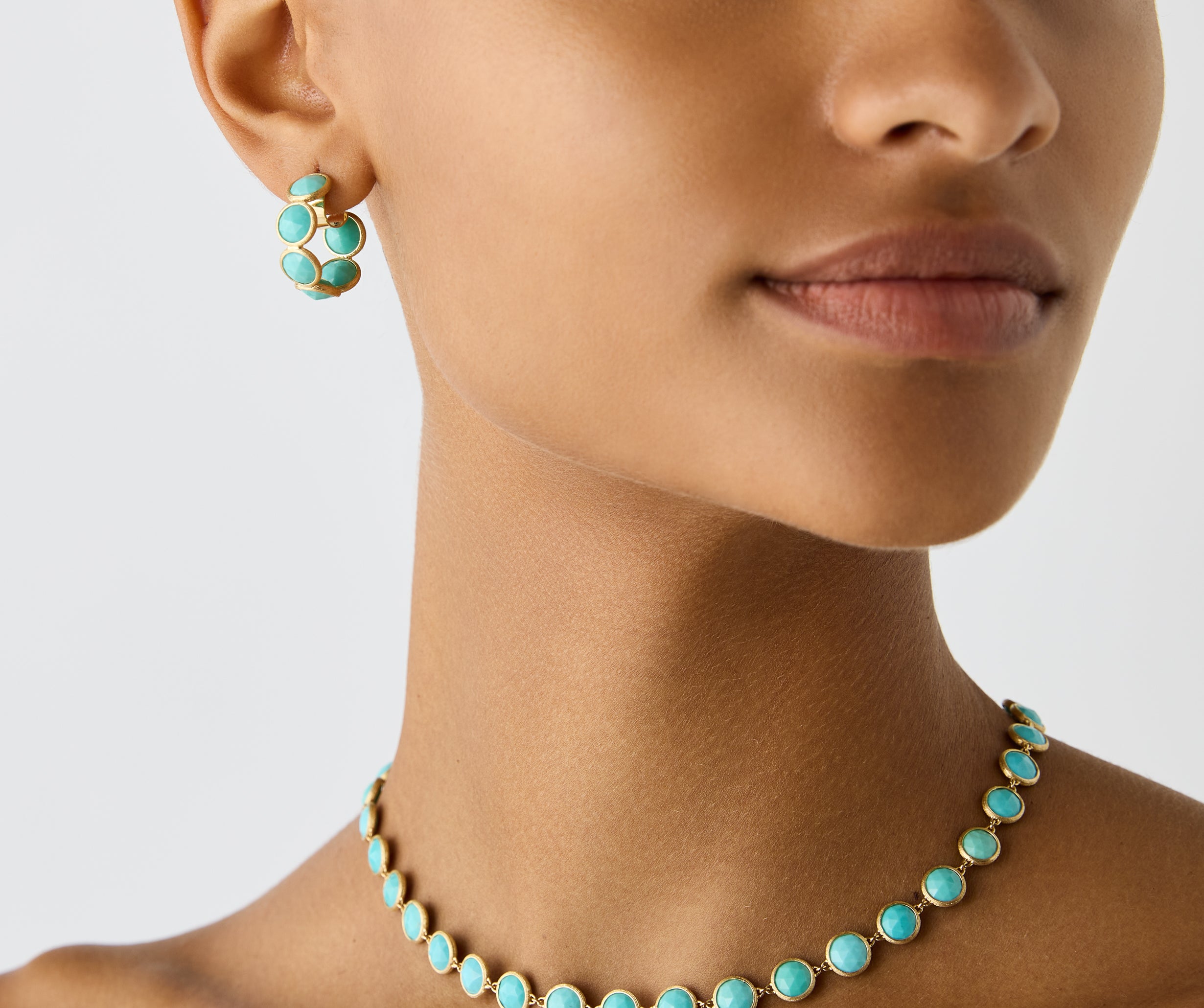 Marco Bicego Jaipur Color 18K Yellow Gold Hoop Earrings with Turquoise Gemstones
