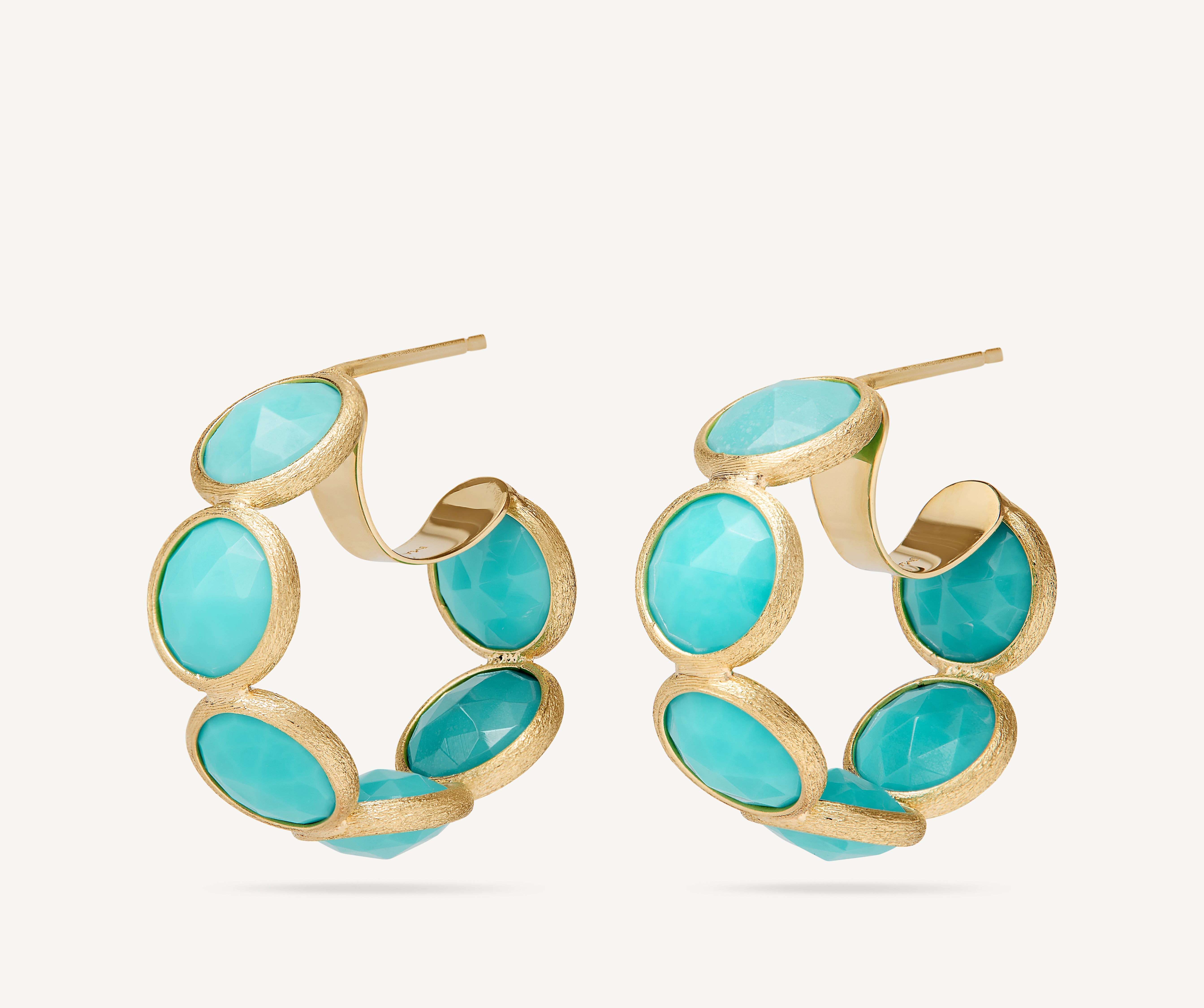 Marco Bicego Jaipur Color 18K Yellow Gold Hoop Earrings with Turquoise Gemstones - view 2