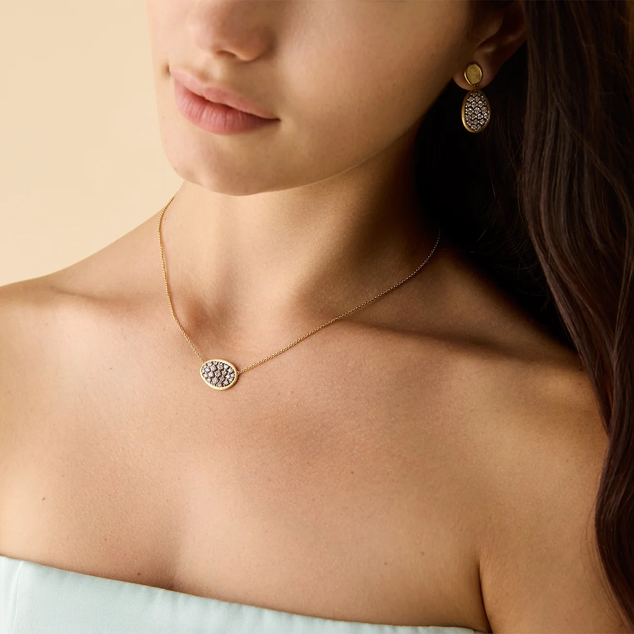 Marco Bicego Necklace Marco Bicego Lunaria 18K Yellow Gold Diamond Petal Pendant Necklace