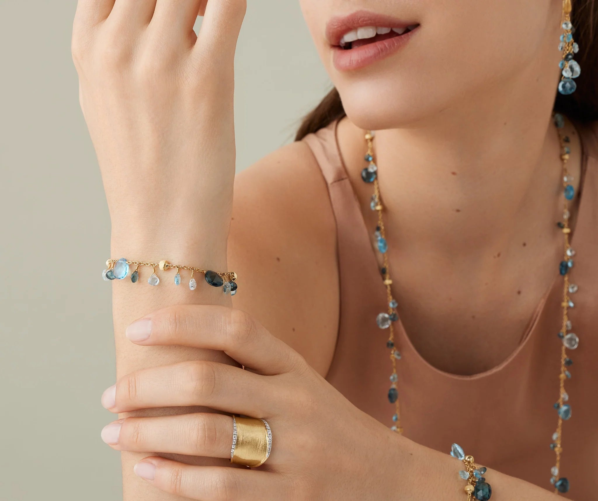 Marco Bicego Bracelet Marco Bicego Paradise 18k Yellow Gold Mixed Blue Topaz Bracelet