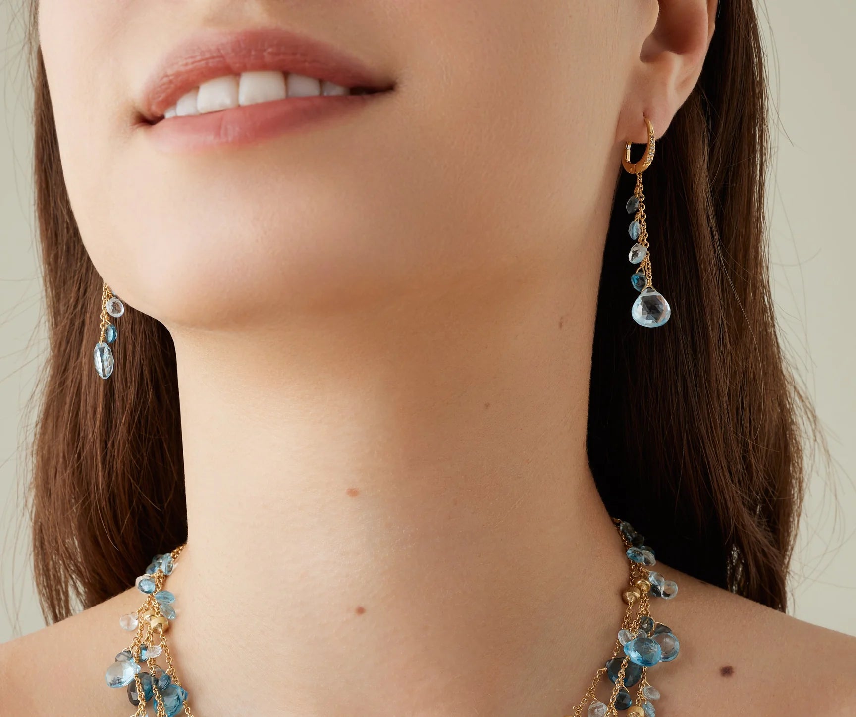 Marco Bicego Earring Marco Bicego Paradise Collection 18K Yellow Gold Single-Strand Topaz Earrings and Diamond Accent
