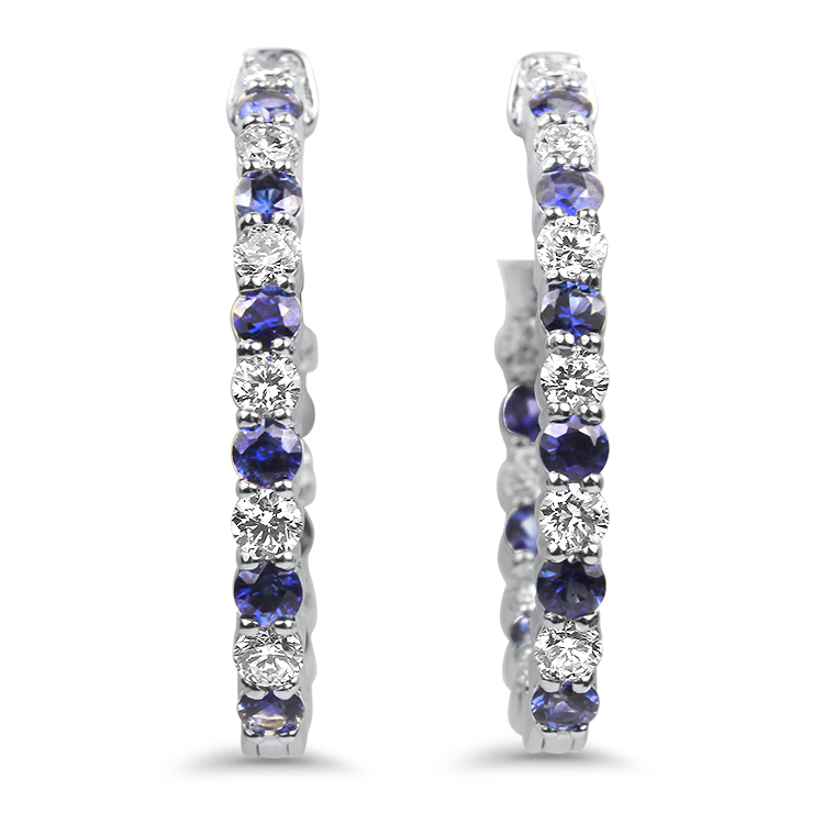 Mark Henry Earring 18k White Gold Sapphire and Diamond Hoop Earrings