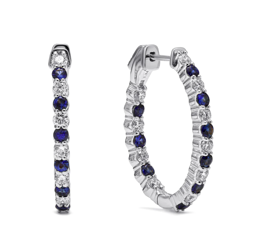 Mark Henry Earring Mark Henry 18k White Gold "Ellipse" Sapphire and Diamond Hoop Earrings