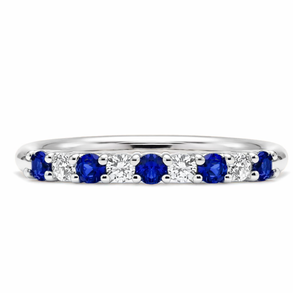 Mark Henry Wedding Band Mark Henry 18k White Gold Everlong Slim Nine Stone Sapphire and Diamond Band
