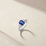 Mark Henry Ring Mark Henry 18k White Gold Nouveau Three Stone Emerald Cut 1.90cts Sapphire and Diamond Ring