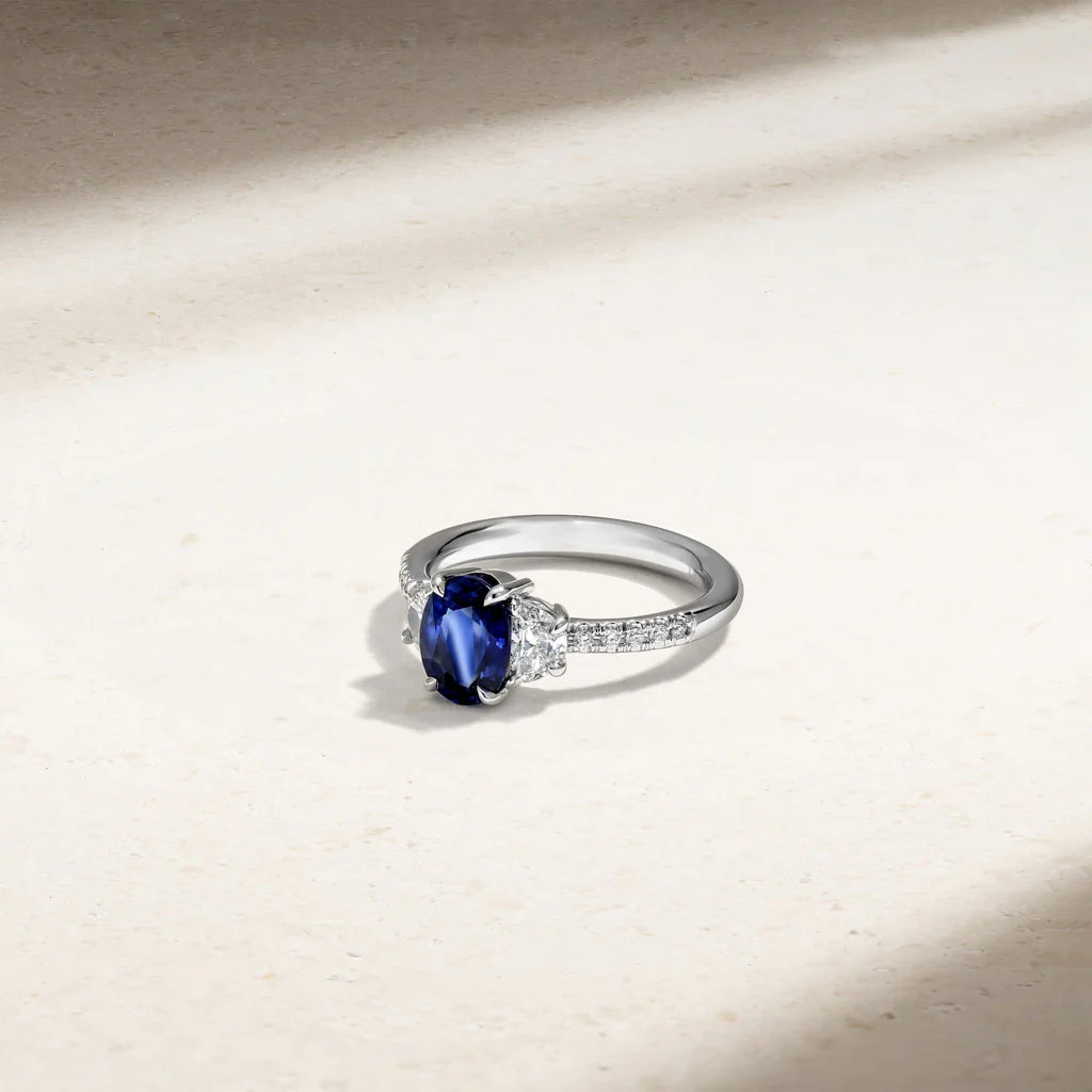Mark Henry Ring Mark Henry 18k White Gold Nouveau Three Stone Oval 1.80cts Sapphire and Diamond Ring