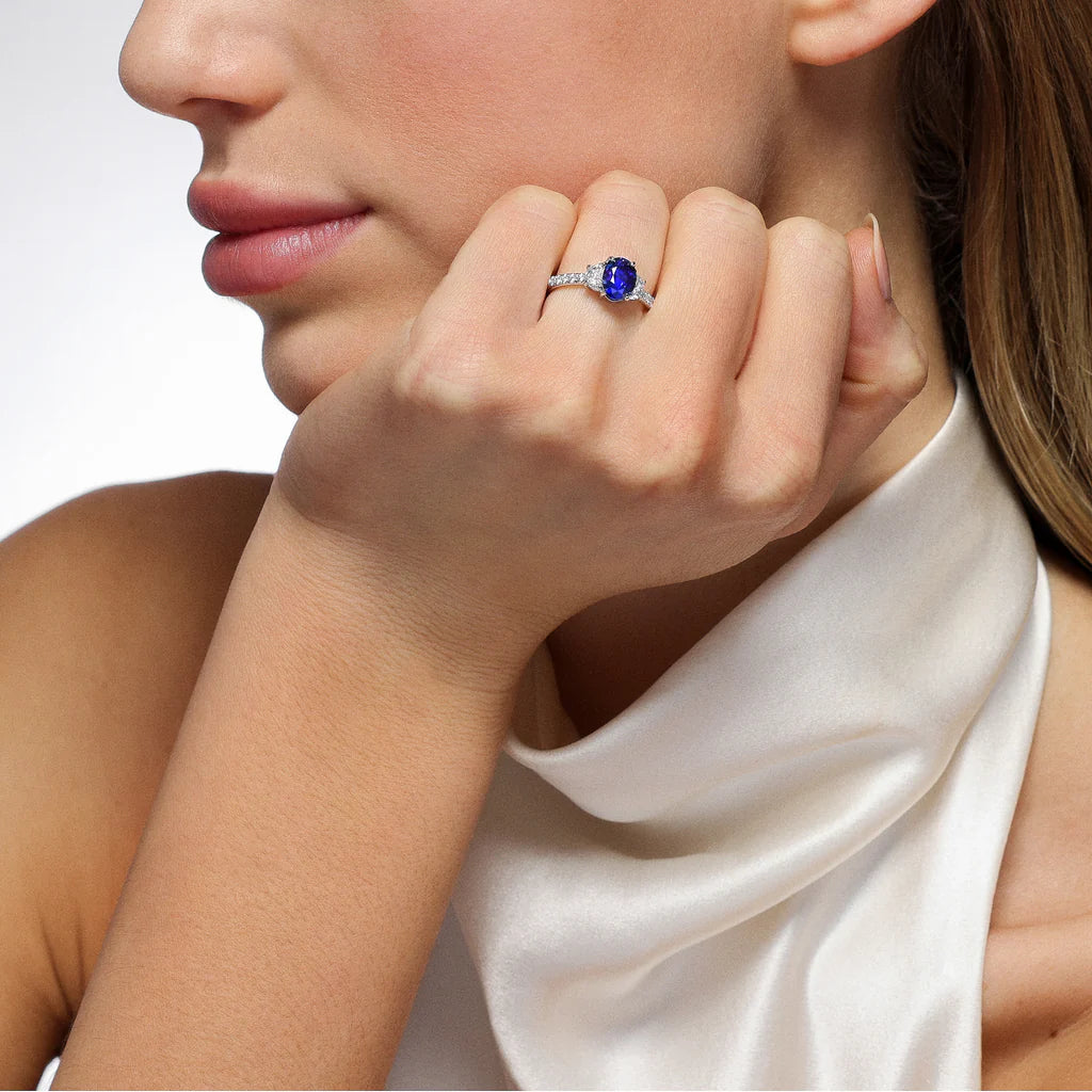 Mark Henry Ring Mark Henry 18k White Gold Nouveau Three Stone Oval 1.80cts Sapphire and Diamond Ring