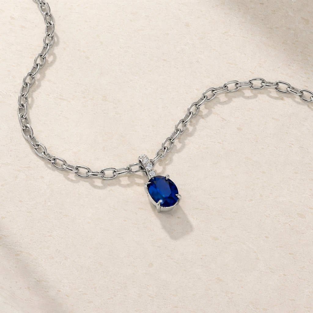 Mark Henry Necklaces and Pendants Mark Henry 18k White Gold Oval Blue Sapphire and Diamond Necklace - 1.33ct