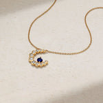 Mark Henry Necklaces and Pendants Mark Henry 18k Yellow Gold Bubbly Crescent Moon Sapphire and Diamond Necklace