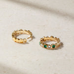 Mark Henry Earrings Mark Henry 18k Yellow Gold Bubbly Emerald and Diamond Mini Hoop Earrings