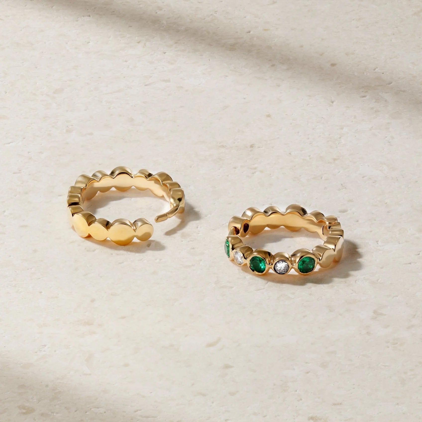 Mark Henry Earrings Mark Henry 18k Yellow Gold Bubbly Emerald and Diamond Mini Hoop Earrings
