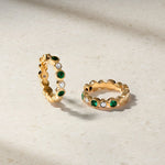 Mark Henry Earrings Mark Henry 18k Yellow Gold Bubbly Emerald and Diamond Mini Hoop Earrings