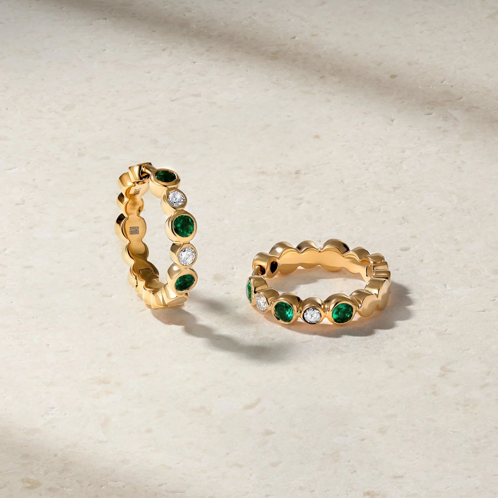 Mark Henry Earrings Mark Henry 18k Yellow Gold Bubbly Emerald and Diamond Mini Hoop Earrings
