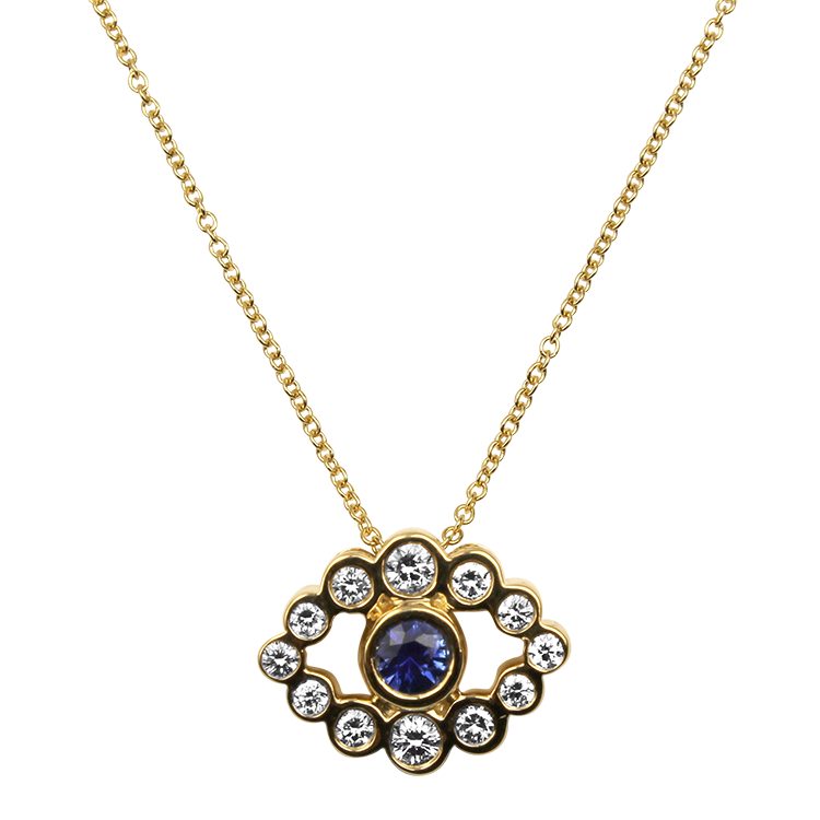 Mark Henry Necklaces and Pendants Mark Henry 18k Yellow Gold "Bubbly Evil Eye Sapphire and Diamond" Necklace
