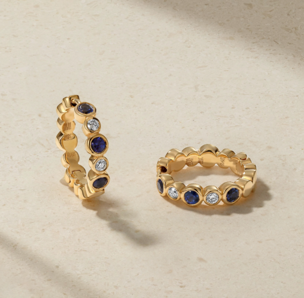 Mark Henry Earring Mark Henry 18k Yellow Gold "Bubbly Sapphire and Diamond Mini" Hoop Earrings