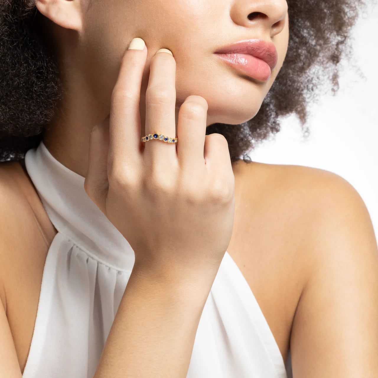 Mark Henry Wedding Band Mark Henry 18k Yellow Gold Bubbly Zenith Sapphire and Diamond Curved Band 6.5