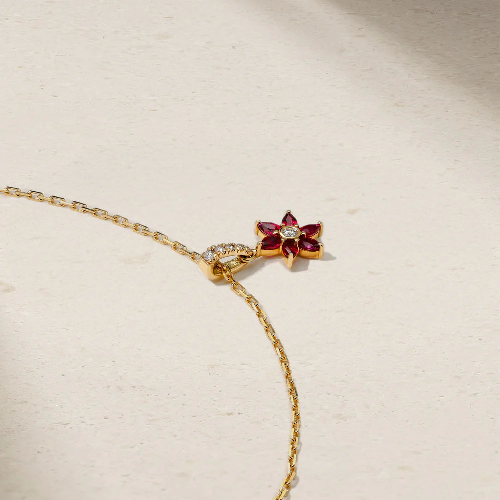 Mark Henry Necklaces and Pendants Mark Henry 18k Yellow Gold Daffodil Garden Ruby and Diamond Pendant Necklace