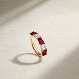 Mark Henry Wedding Band Mark Henry 18k Yellow Gold East-West Emerald Cut Ruby and Diamond Band