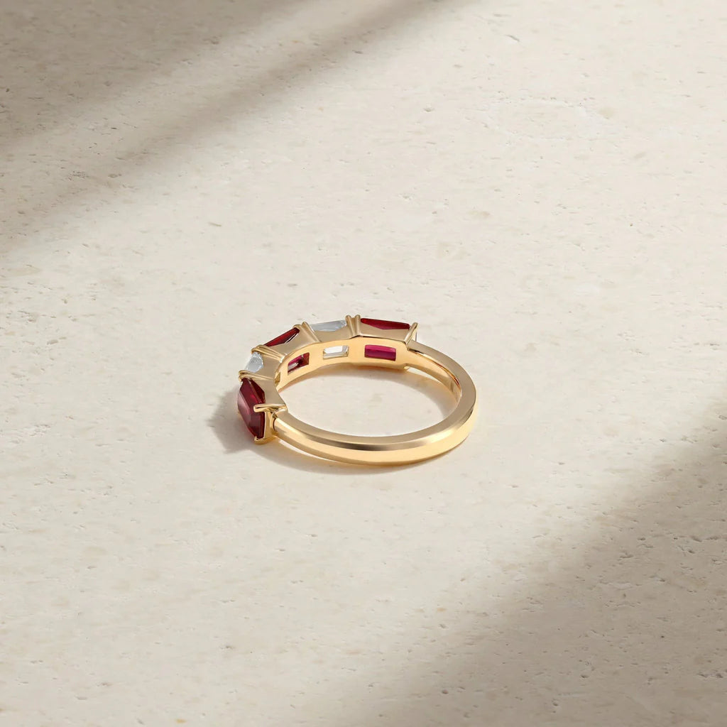 Mark Henry Wedding Band Mark Henry 18k Yellow Gold East-West Emerald Cut Ruby and Diamond Band