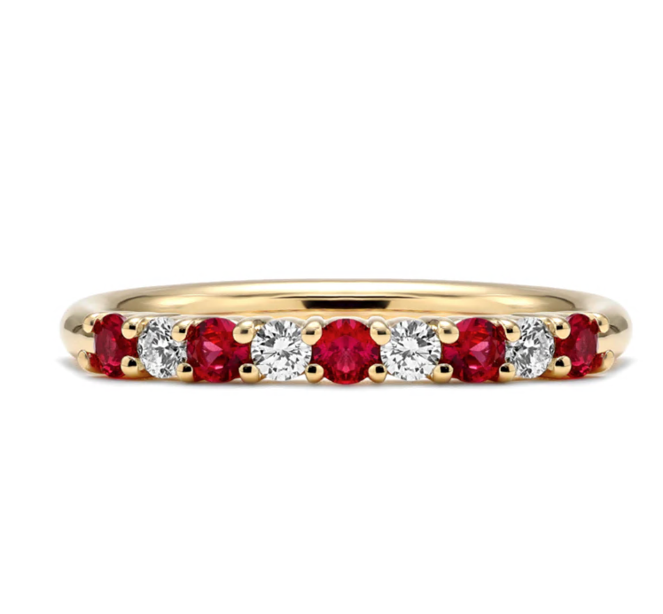 Mark Henry Wedding Band Mark Henry 18k Yellow Gold Everlong Slim Nine Stone Ruby and Diamond Band