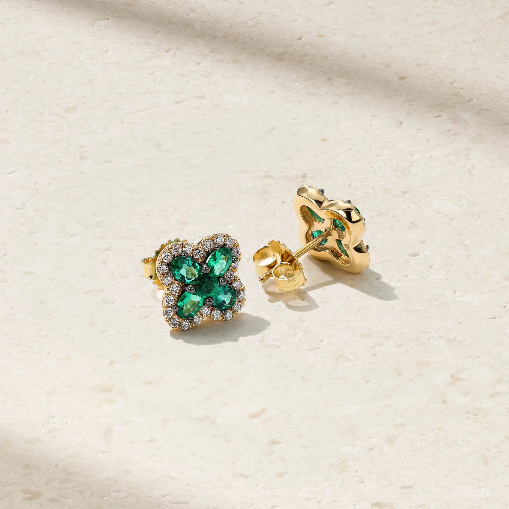 Mark Henry Earrings Mark Henry 18k Yellow Gold Felicity Emerald and Diamond Stud Earrings