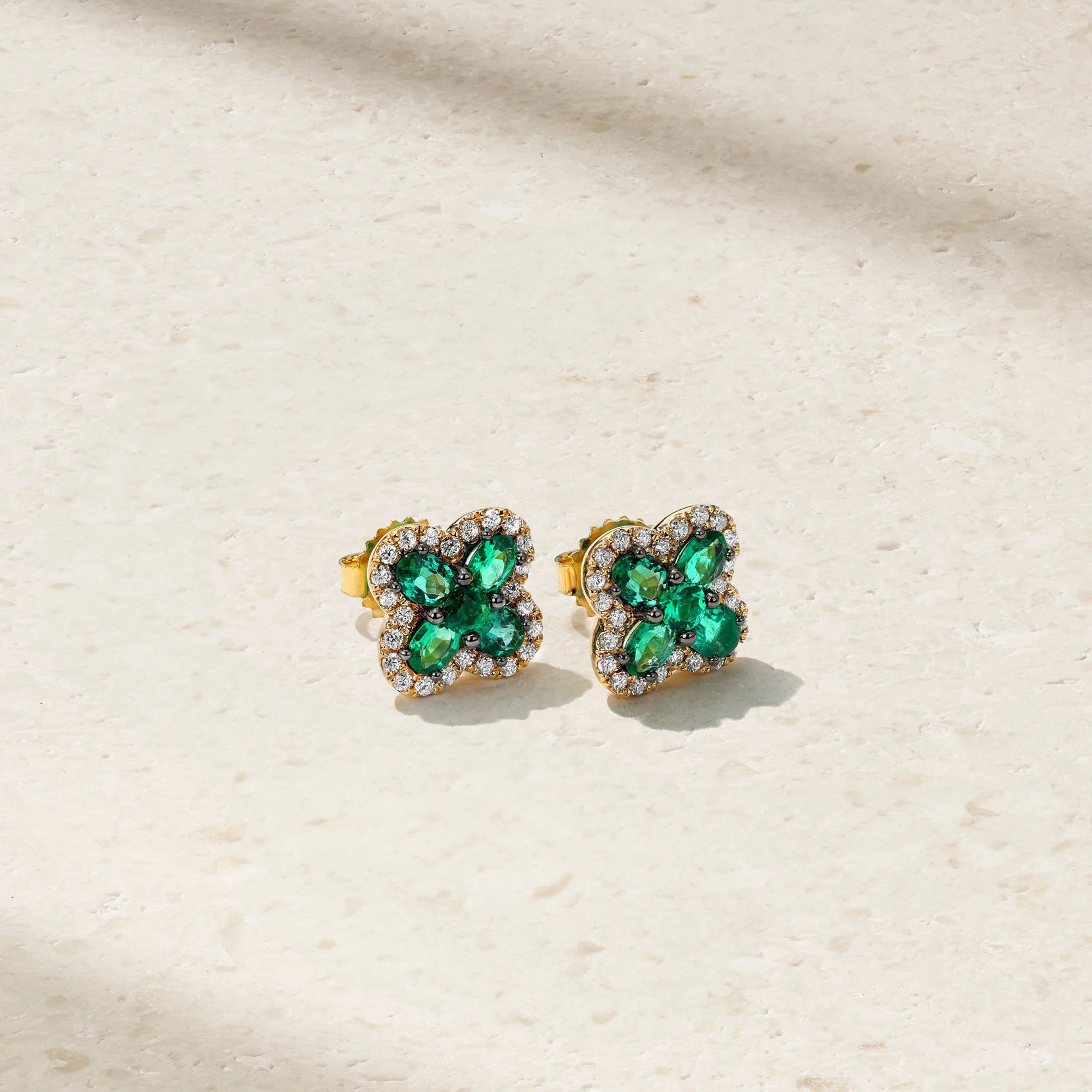 Mark Henry Earrings Mark Henry 18k Yellow Gold Felicity Emerald and Diamond Stud Earrings