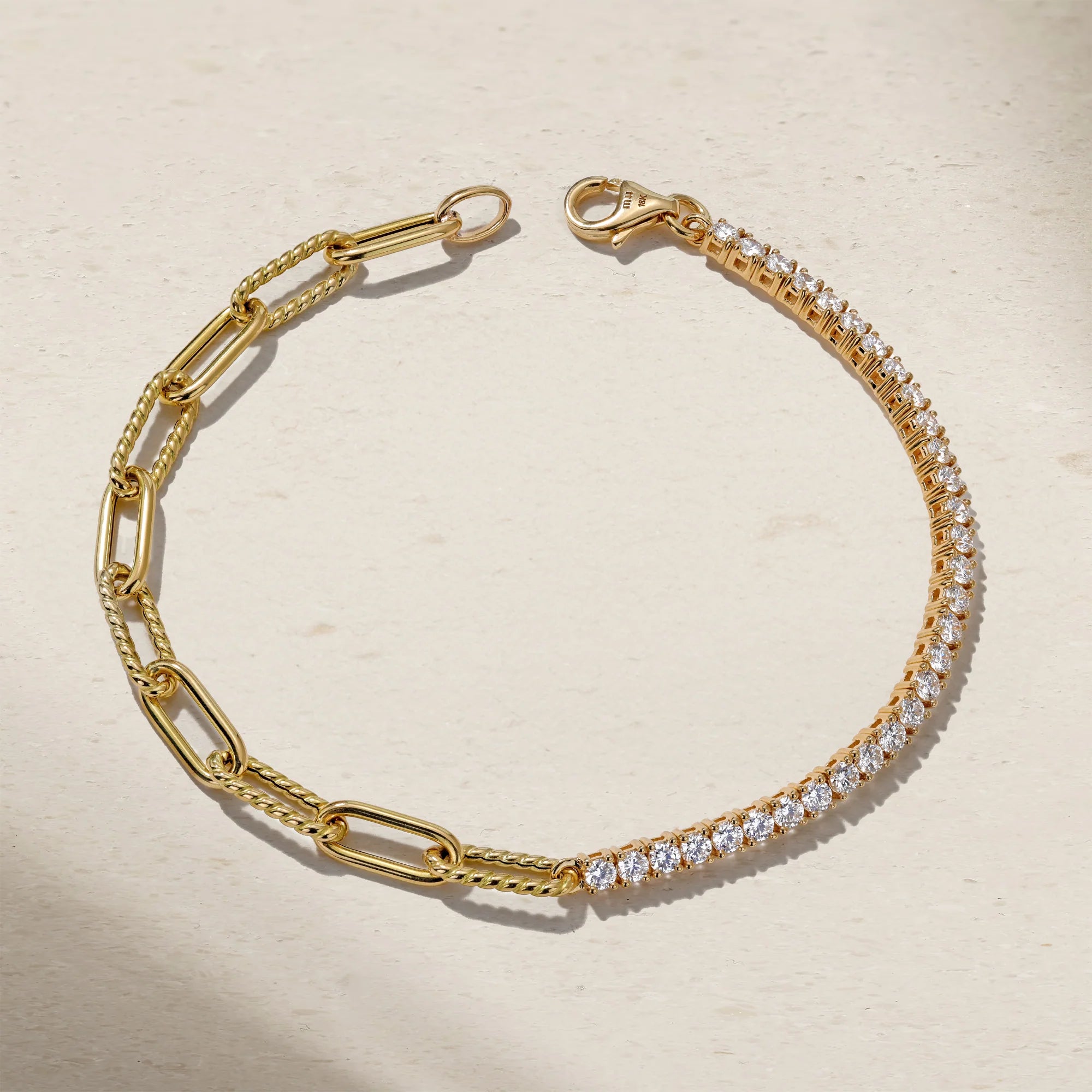 Mark Henry Bracelet Mark Henry 18k Yellow Gold Half Diamond Tennis & Paperclip Bracelet