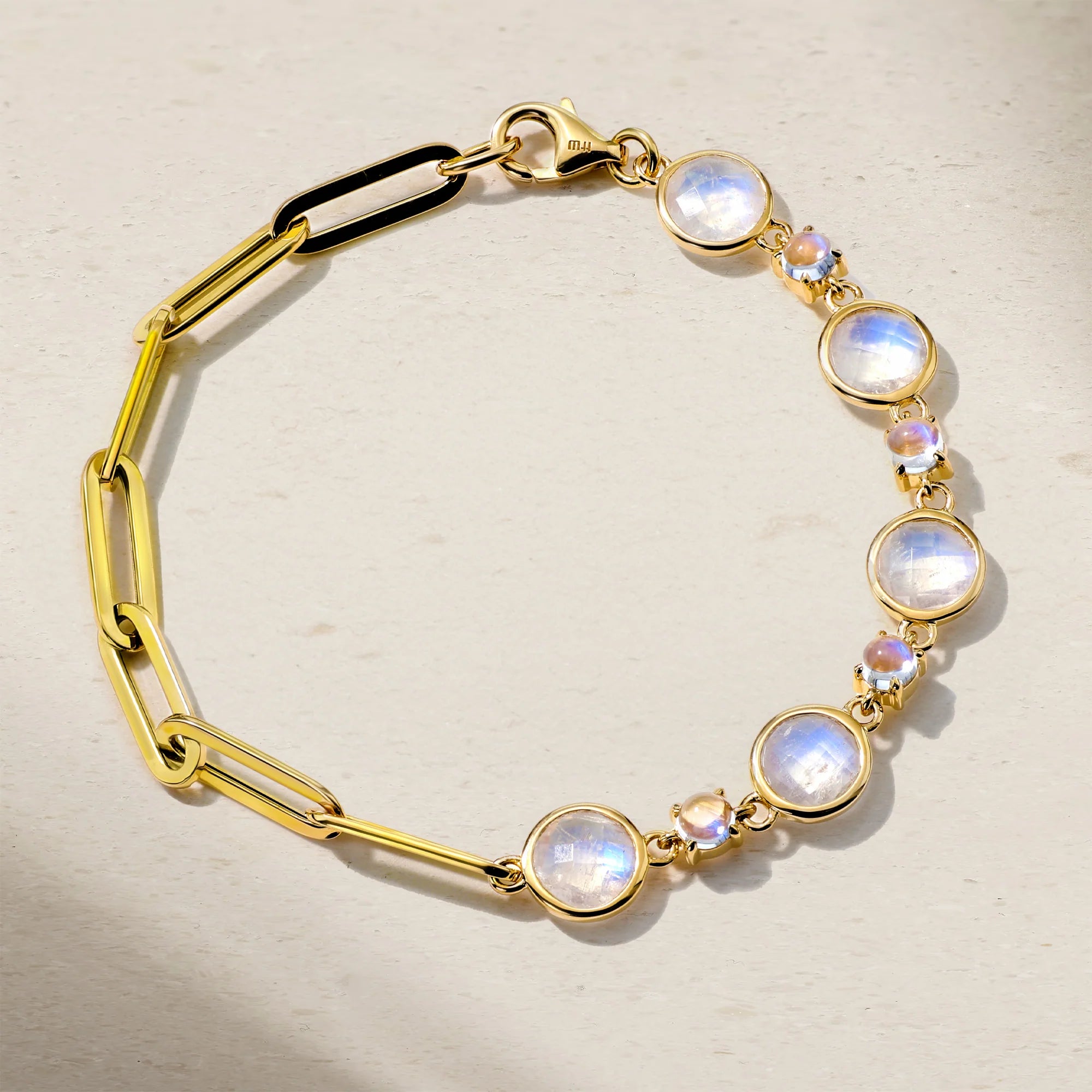 Mark Henry Bracelet Mark Henry 18k Yellow Gold Half Moonstone and Half Paperclip Chain Bracelet