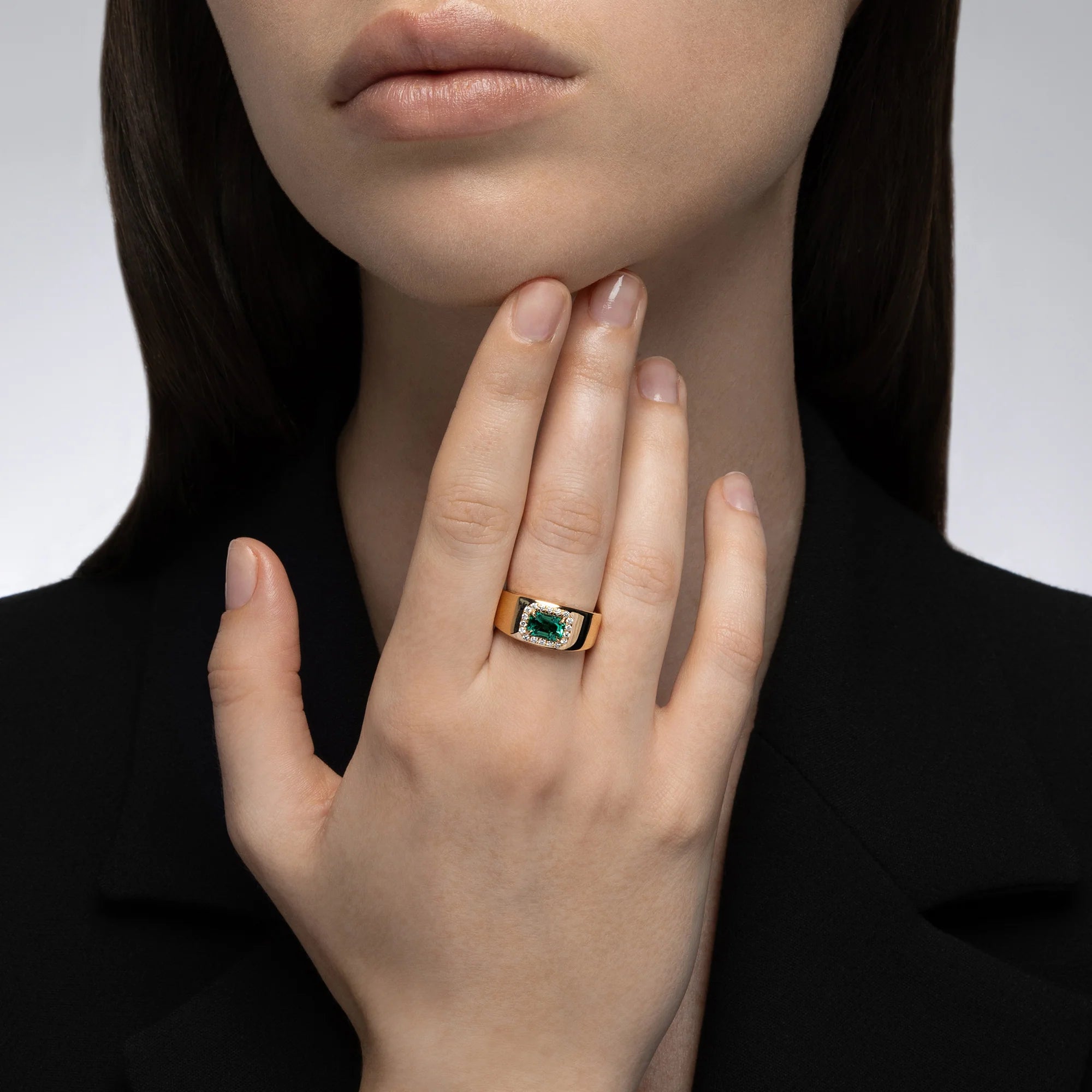 Mark Henry Ring Mark Henry 18k Yellow Gold Heirloomed Octagonal Emerald Cigar Band