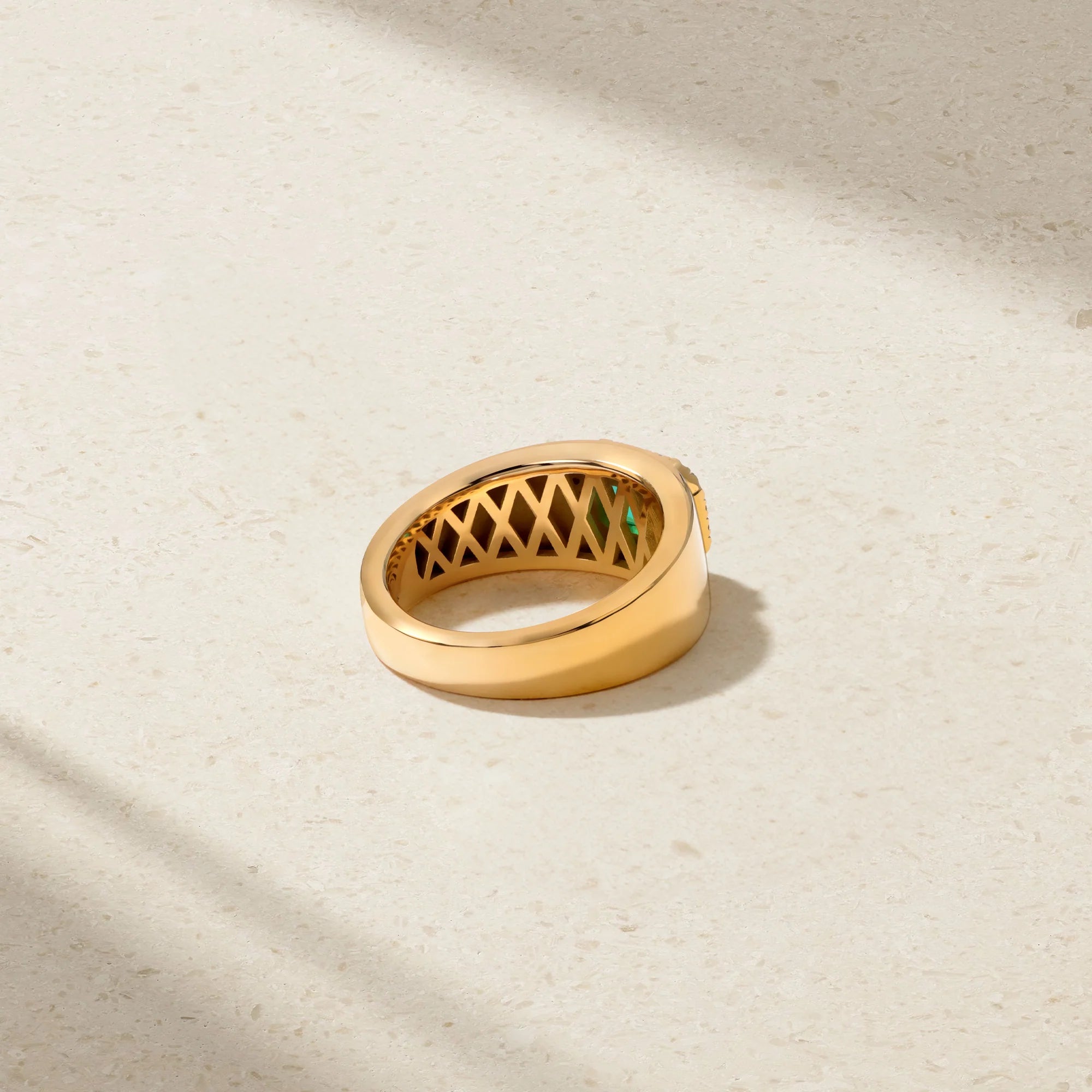 Mark Henry Ring Mark Henry 18k Yellow Gold Heirloomed Octagonal Emerald Cigar Band