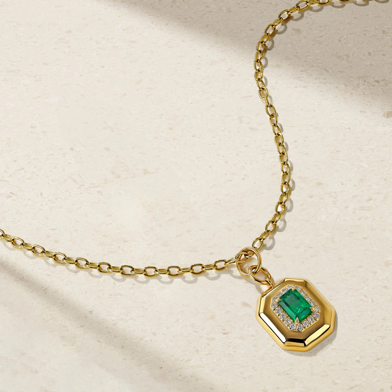 Mark Henry Necklaces and Pendants Mark Henry 18k Yellow Gold Heirloomed Octagonal Emerald Pendant Necklace