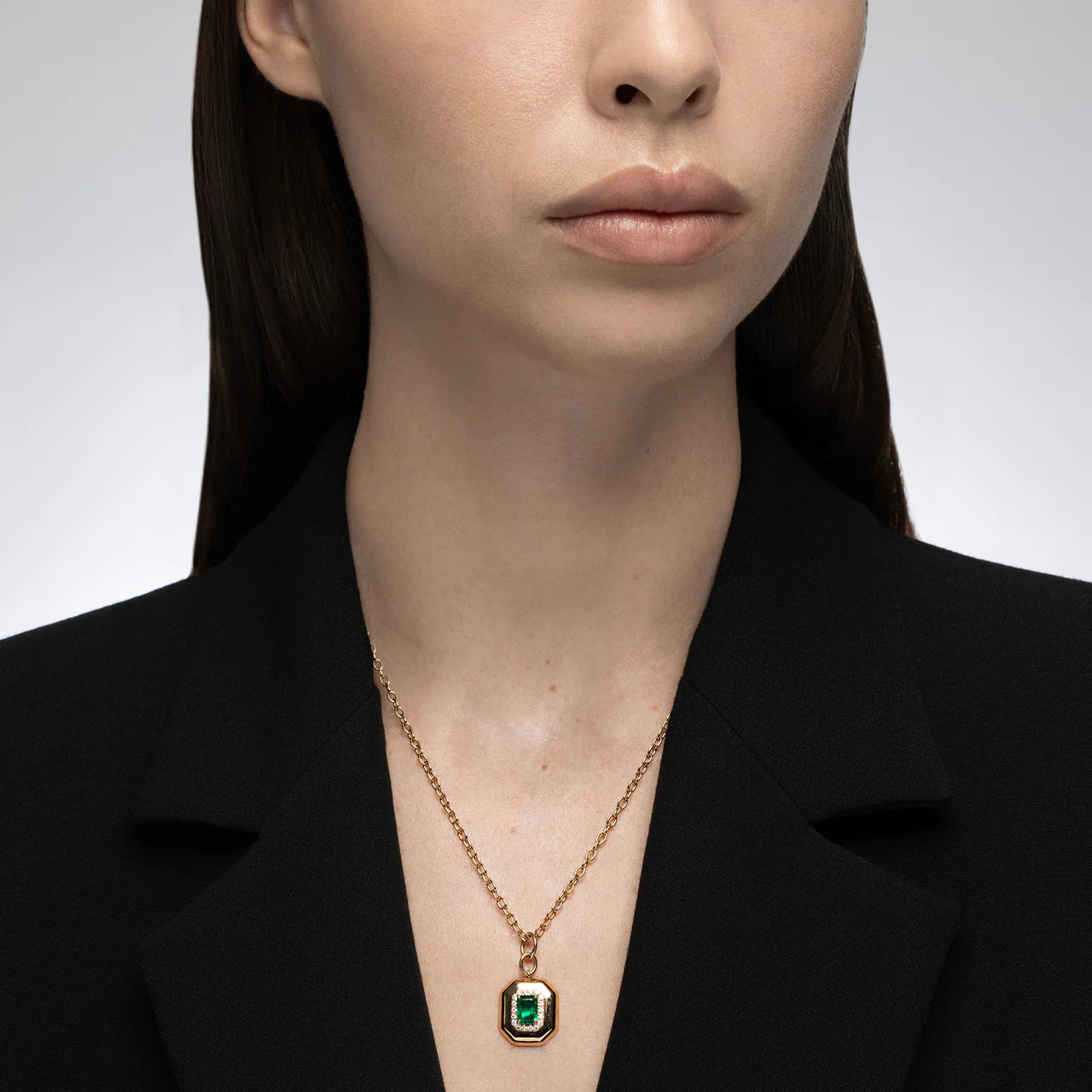 Mark Henry Necklaces and Pendants Mark Henry 18k Yellow Gold Heirloomed Octagonal Emerald Pendant Necklace