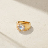 Mark Henry Ring Mark Henry 18k Yellow Gold Moonstone & Diamond Halo Ring 6.5